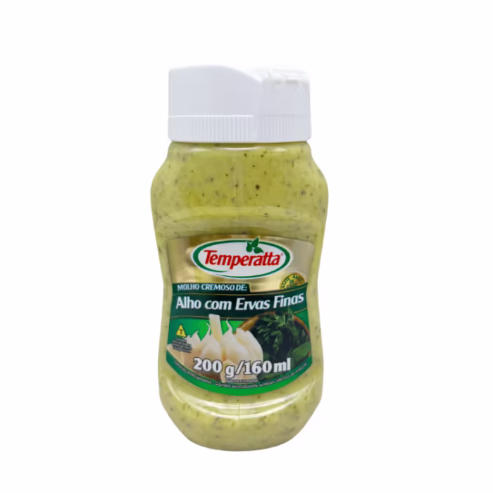 Molho Cremoso Alho com Ervas Finas Temperatta 200g Molho cremoso sabor alho com ervas finas Temperatta para grelhados.
