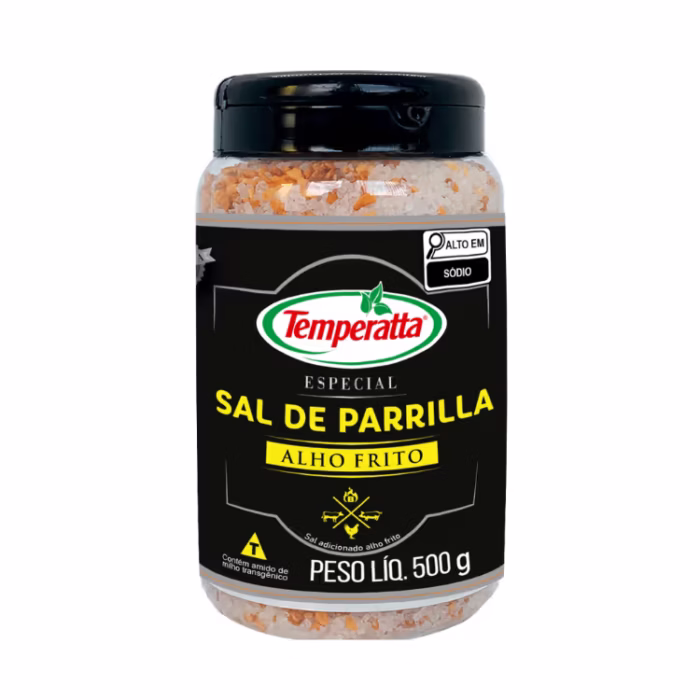 Sal de Parrilla com alho frito Temperatta para carnes grelhadas.