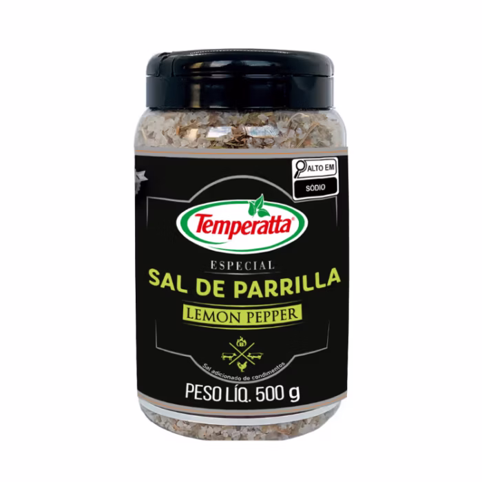 Sal de Parrilla com Lemon Pepper Temperatta sabor cítrico para churrasco.