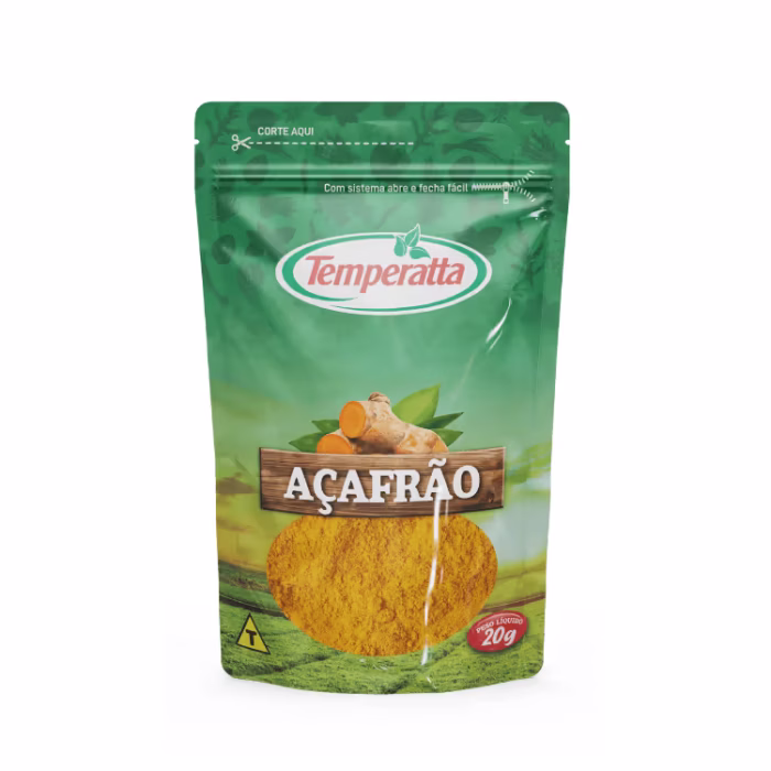 Açafrão da terra em pó Temperatta em embalagem pouch com sistema abre e fecha.