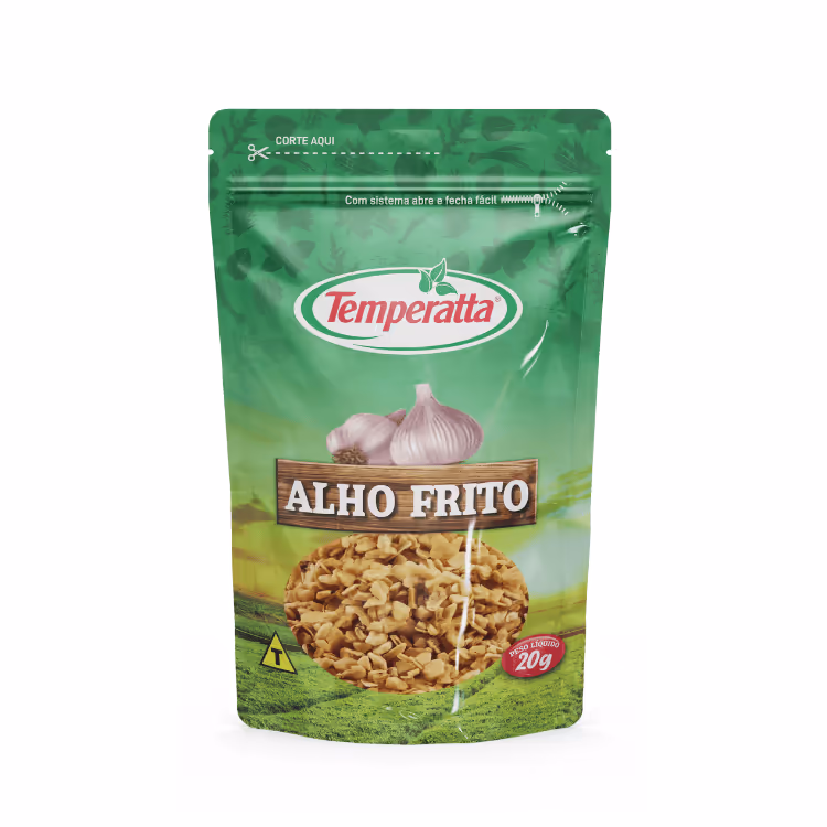 Alho frito crocante Temperatta em embalagem Stand Up Pouch prática