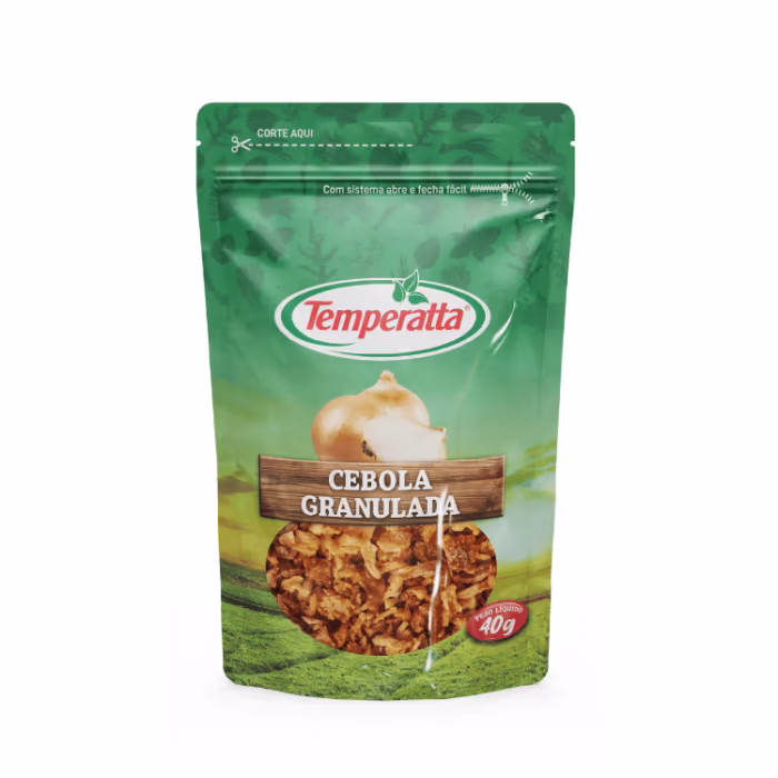 Cebola Granulada Temperatta 40g Cebola granulada desidratada Temperatta em embalagem Stand Up Pouch 40g.