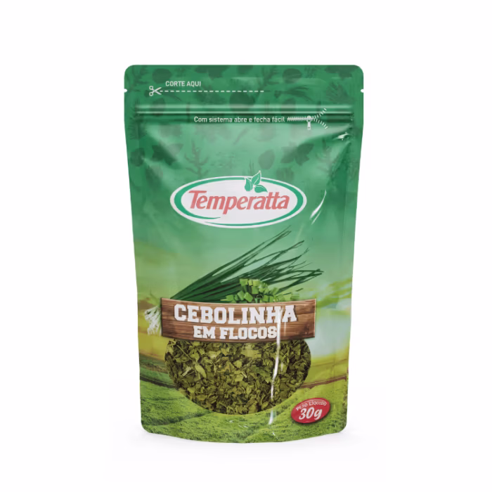Cebolinha em flocos desidratada Temperatta em embalagem Stand Up Pouch 30g.