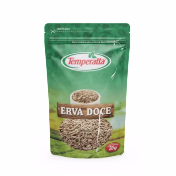 Erva doce desidratada Temperatta em embalagem pouch abre e fecha.