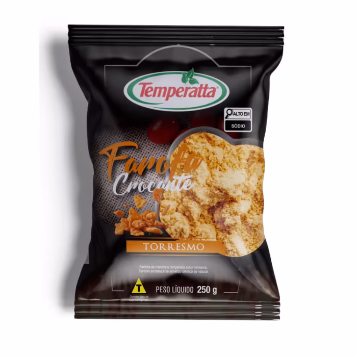 Farofa crocante sabor Torresmo Temperatta 250g Farofa crocante sabor Torresmo Temperatta acompanhamento para churrasco.