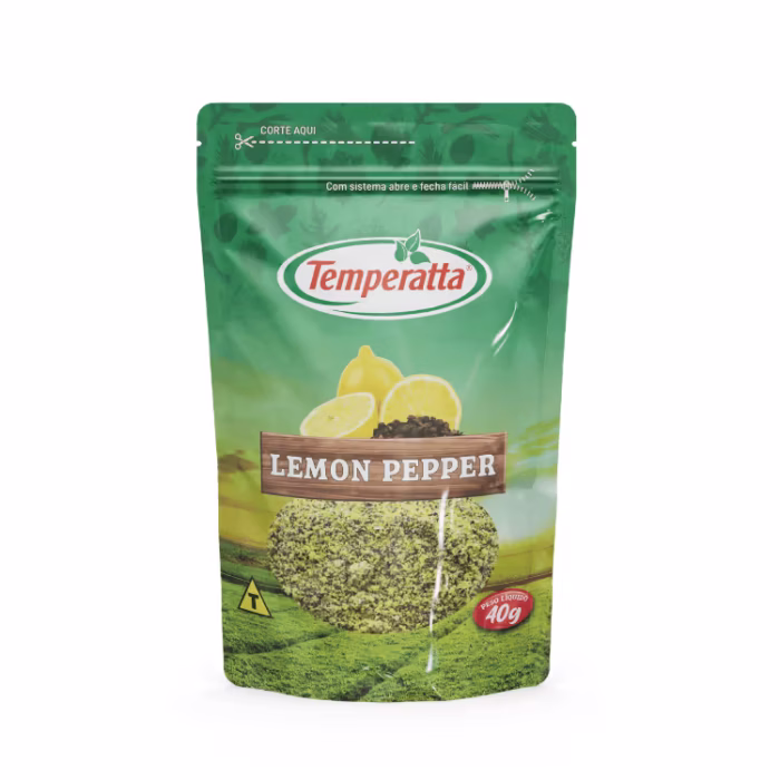 Lemon Pepper Temperatta 40g Tempero Lemon Pepper cítrico Temperatta em embalagem Stand Up Pouch 40g