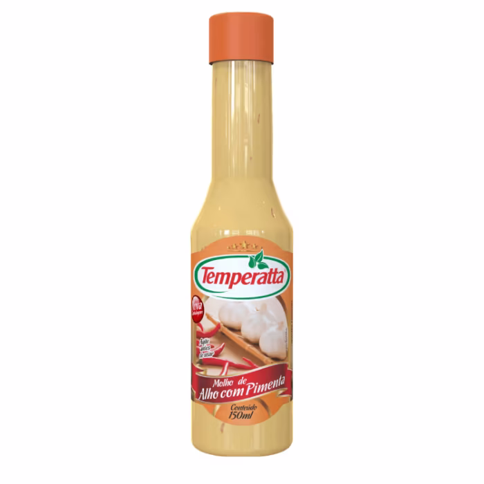 Molho de alho com pimenta Temperatta 150g Molho de alho com pimenta picante Temperatta frasco 150ml