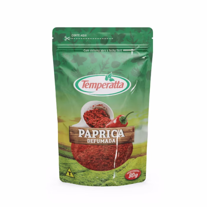Páprica defumada premium Temperatta em embalagem Stand Up Pouch 80g.