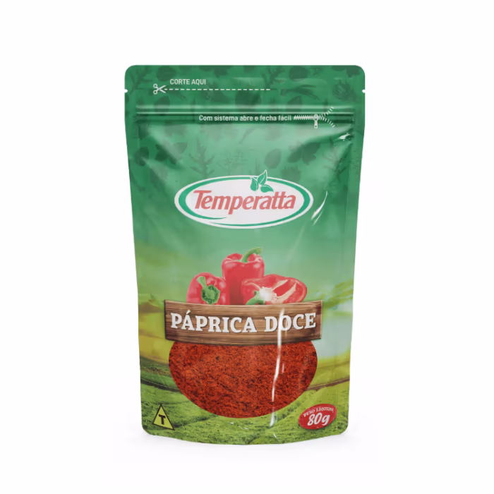Páprica Doce Temperatta 80g Páprica doce em pó Temperatta em embalagem Stand Up Pouch de 80g